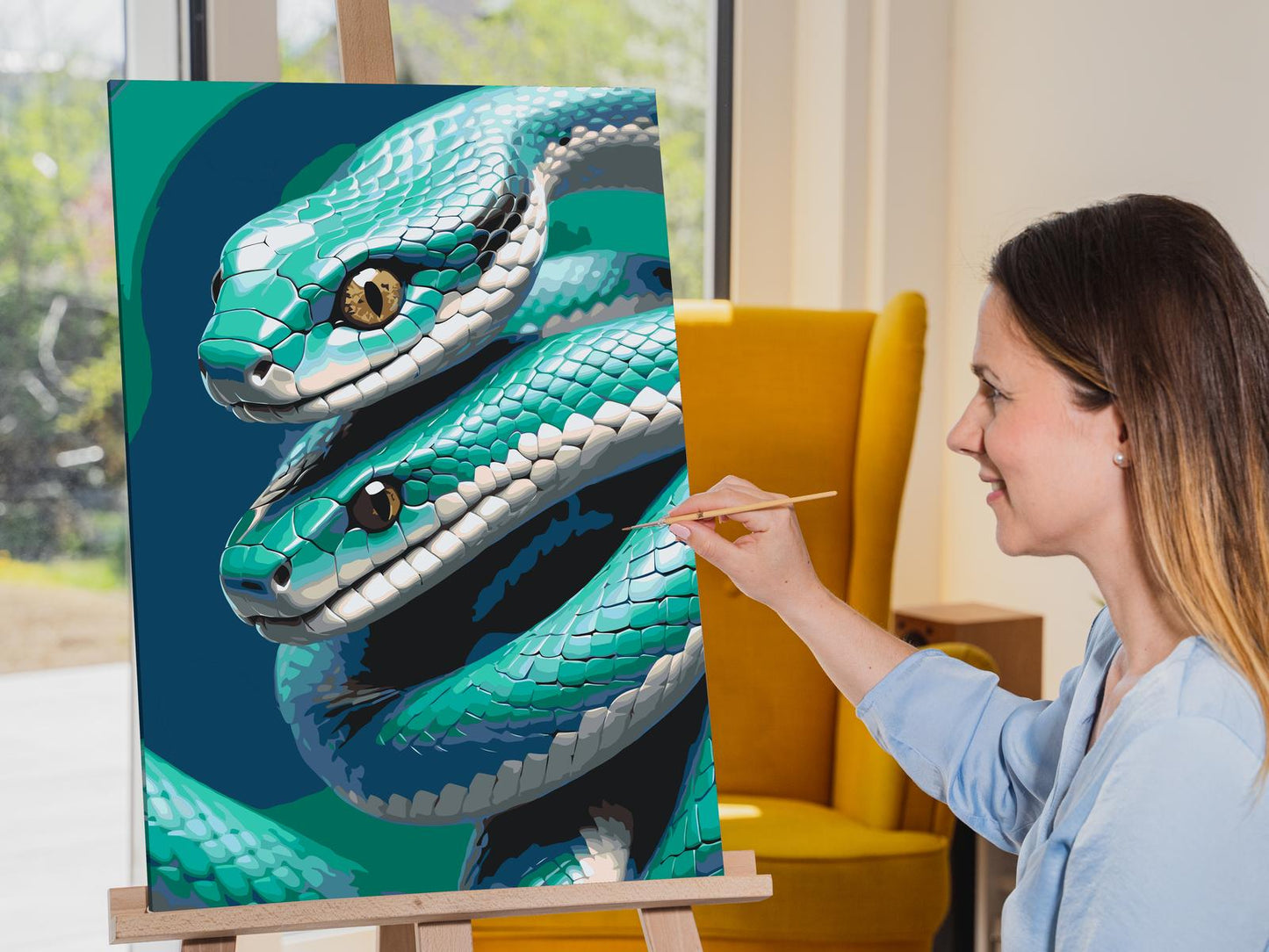 Paint by Numbers - Slanger i nuancer af mørk turkis
