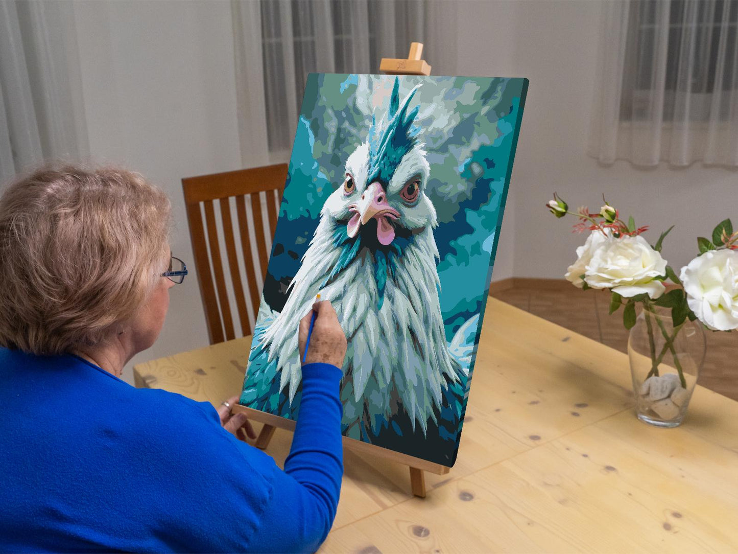Paint by Numbers - Høne i nuancer af mørk turkis