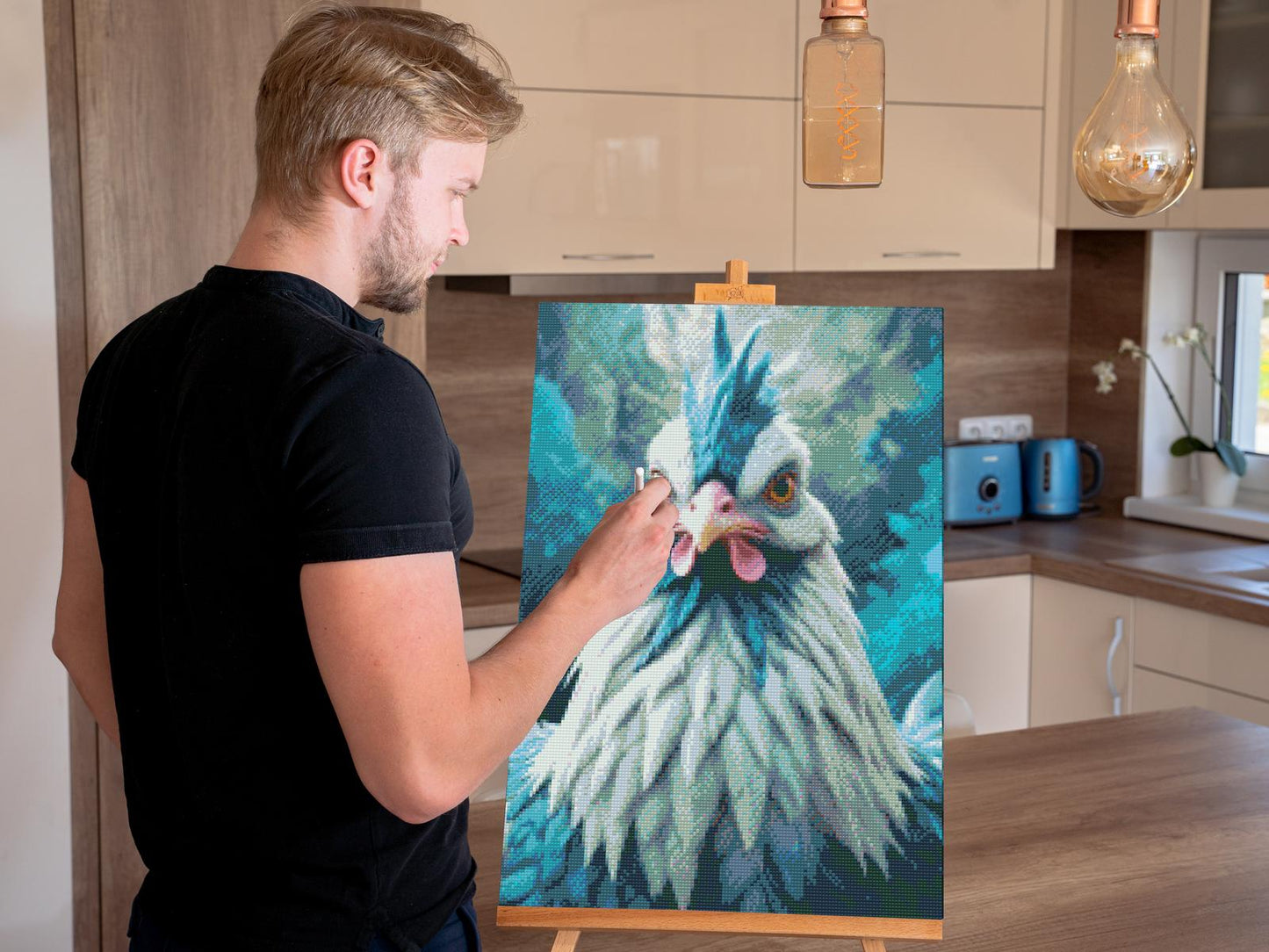 Diamond Painting - Høne i nuancer af mørk turkis