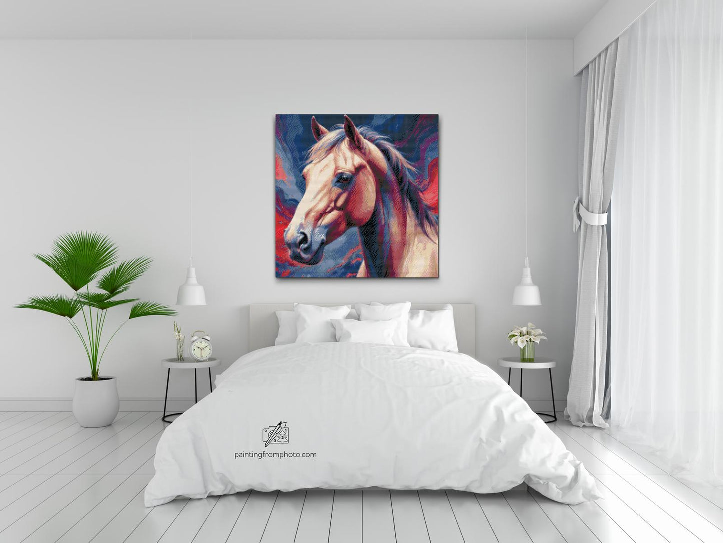 Diamond Painting - Hest i nuancer af rød og blå