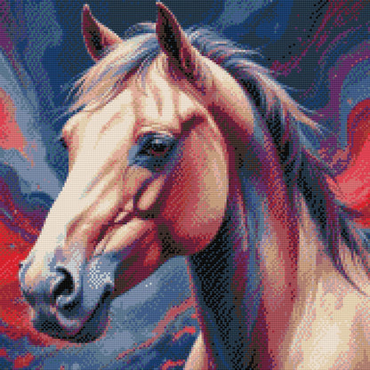 Diamond Painting - Hest i nuancer af rød og blå