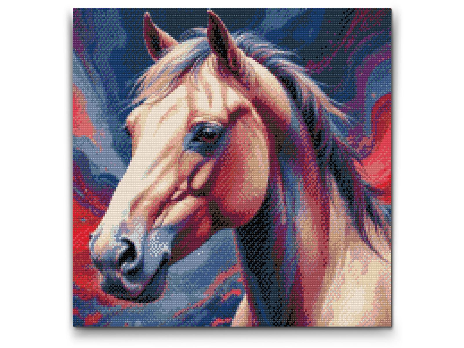 Diamond Painting - Hest i nuancer af rød og blå
