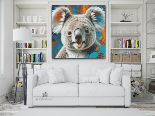 Diamond Painting - Koala i nuancer af turkis og orange