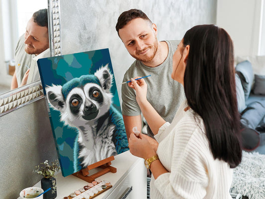 Paint by Numbers - Lemur i nuancer af mørk turkis