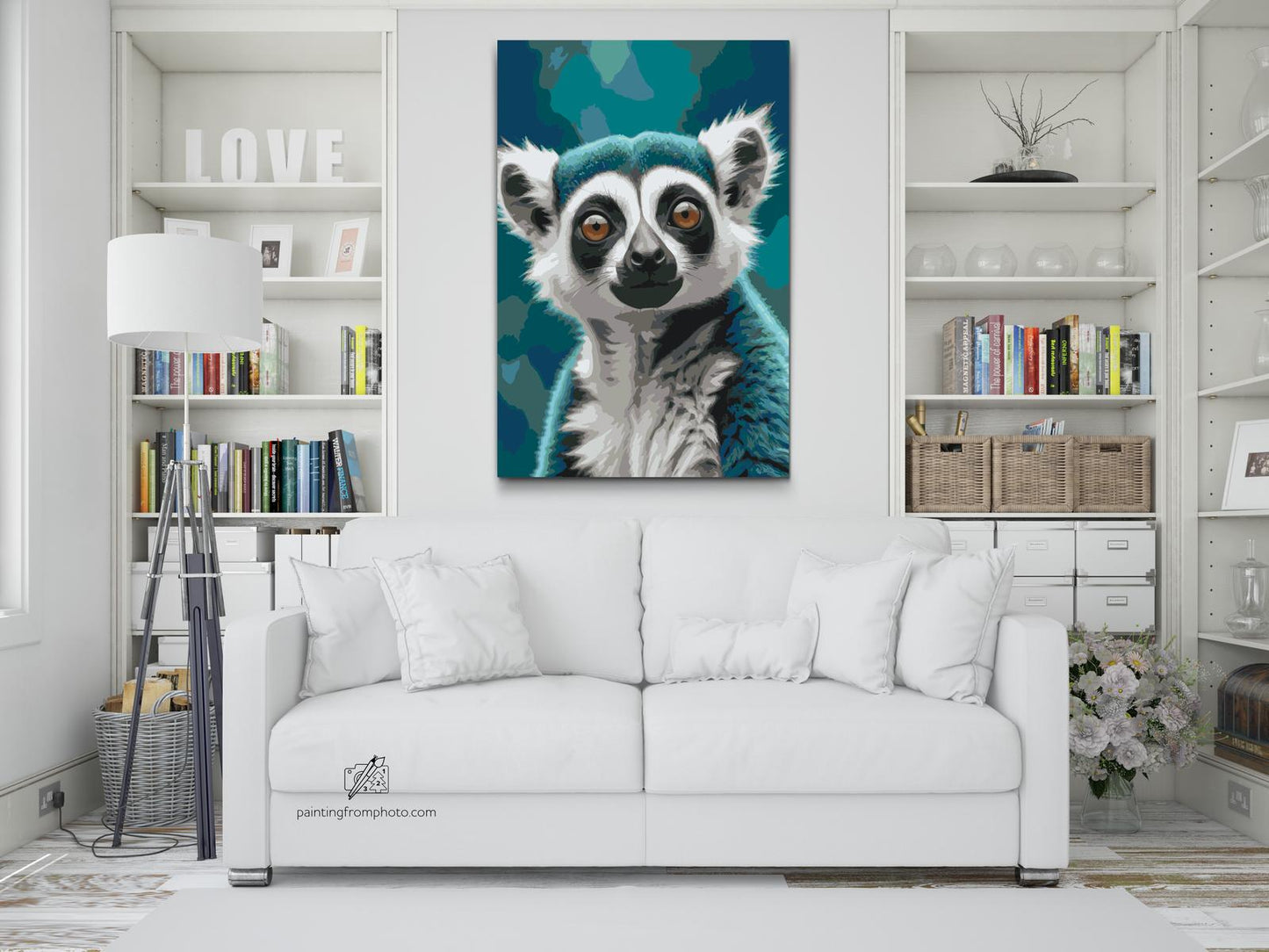 Paint by Numbers - Lemur i nuancer af mørk turkis