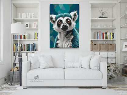 Paint by Numbers - Lemur i nuancer af mørk turkis