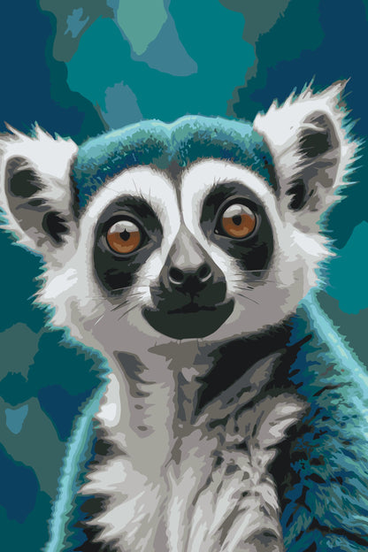 Paint by Numbers - Lemur i nuancer af mørk turkis