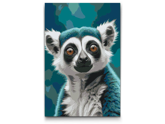 Paint by Numbers - Lemur i nuancer af mørk turkis
