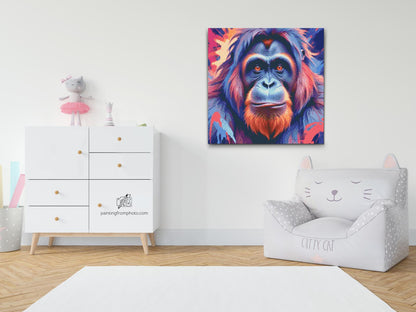 Diamond Painting - Orangutang i nuancer af rødt og blåt