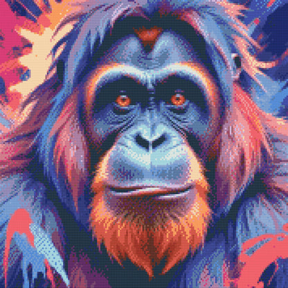 Diamond Painting - Orangutang i nuancer af rødt og blåt