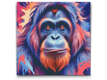 Diamond Painting - Orangutang i nuancer af rødt og blåt