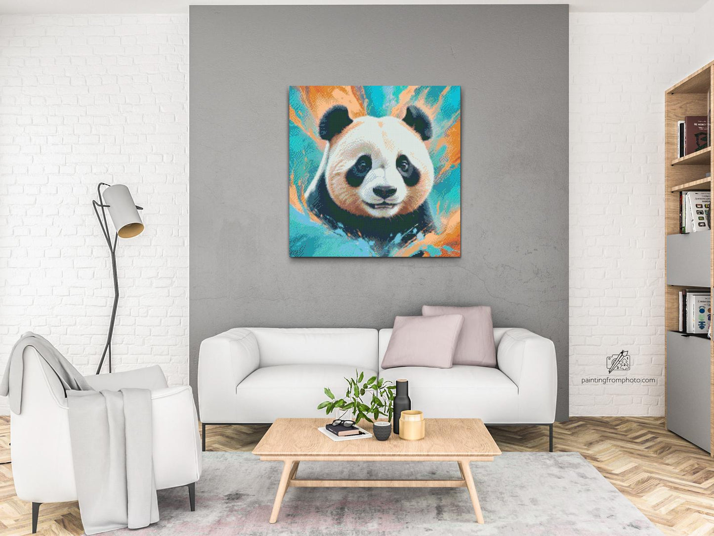 Diamond Painting - Panda i nuancer af turkis og orange