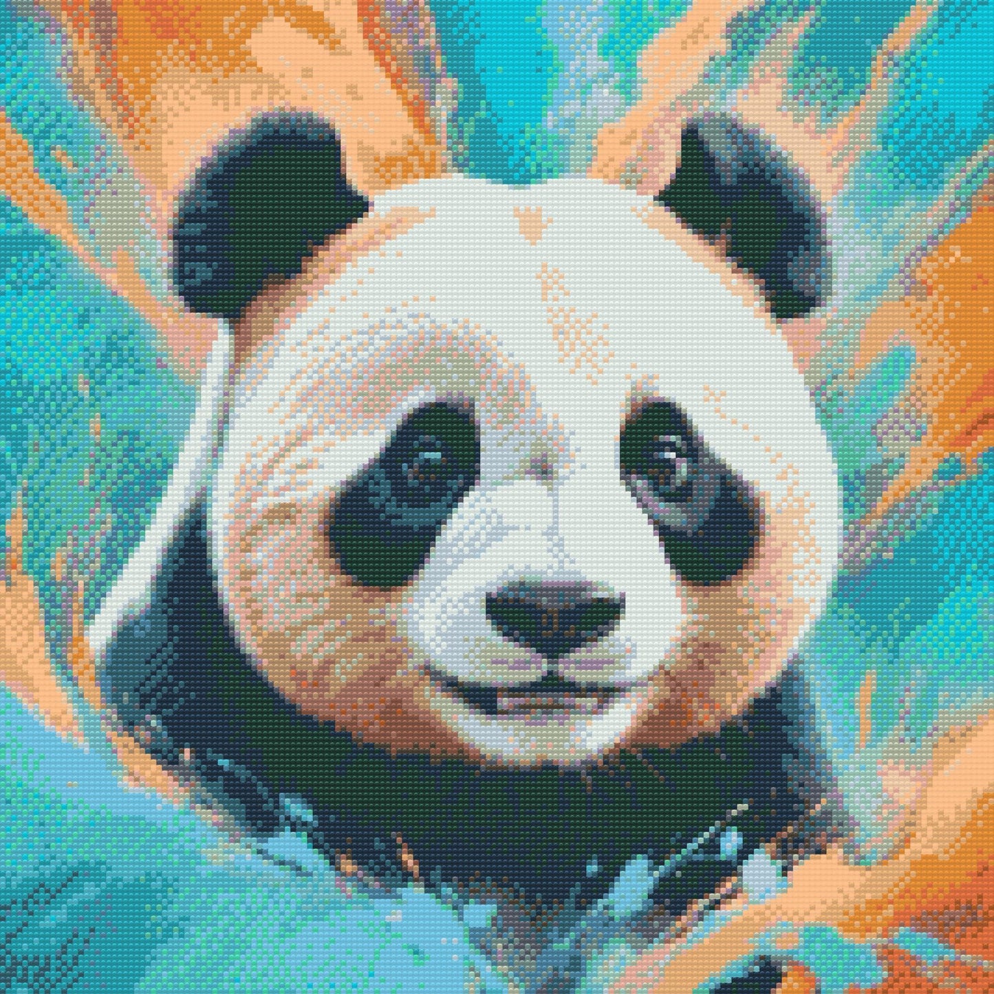 Diamond Painting - Panda i nuancer af turkis og orange