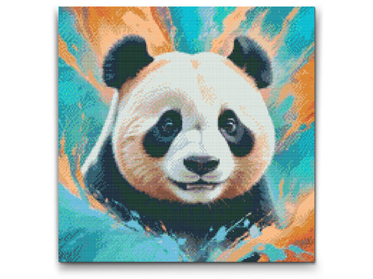 Diamond Painting - Panda i nuancer af turkis og orange