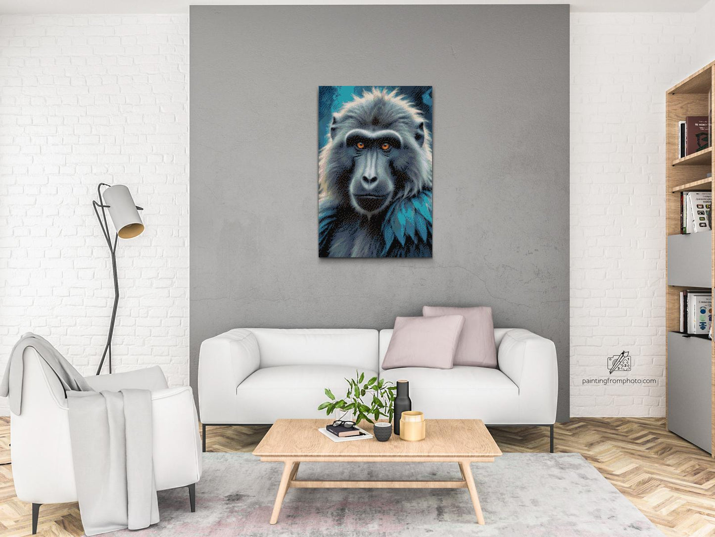 Diamond Painting - Bavian i nuancer af mørk turkis