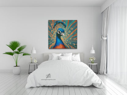 Diamond Painting - Påfugl i nuancer af turkis og orange