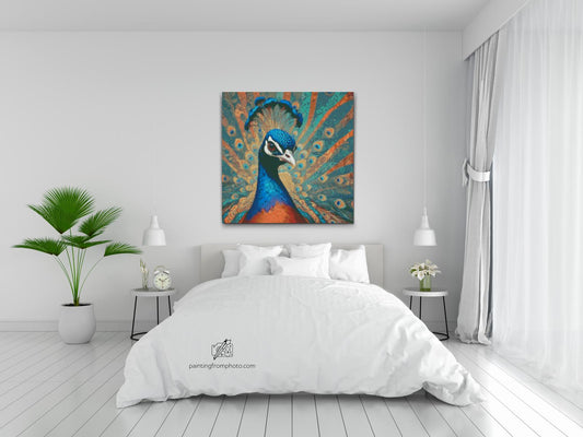 Diamond Painting - Påfugl i nuancer af turkis og orange