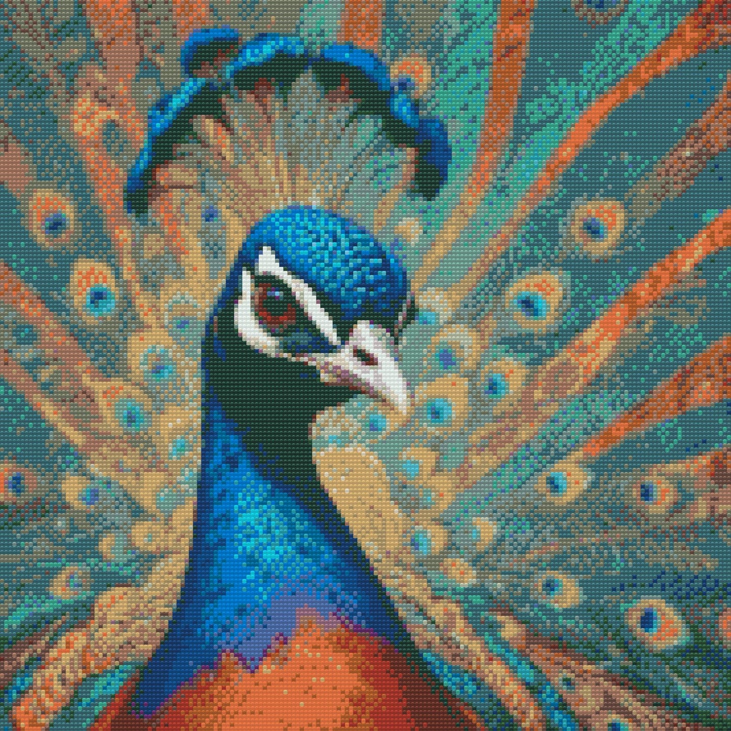 Diamond Painting - Påfugl i nuancer af turkis og orange