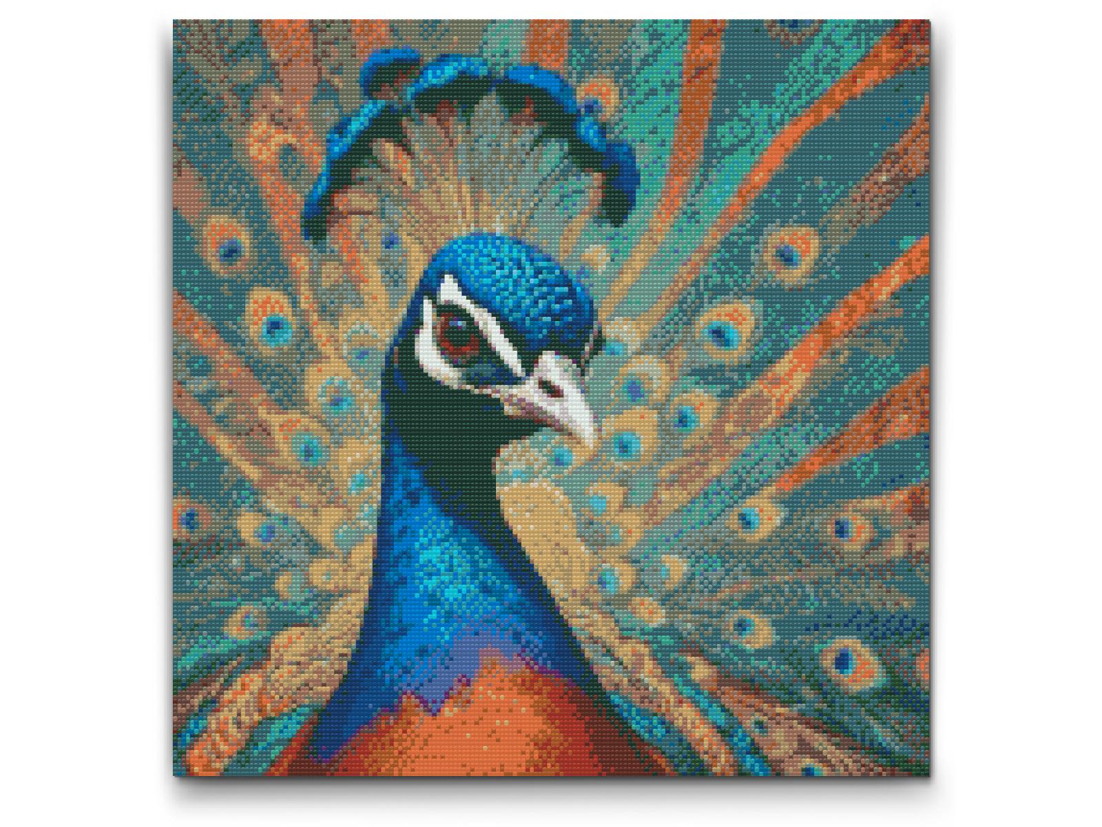 Diamond Painting - Påfugl i nuancer af turkis og orange