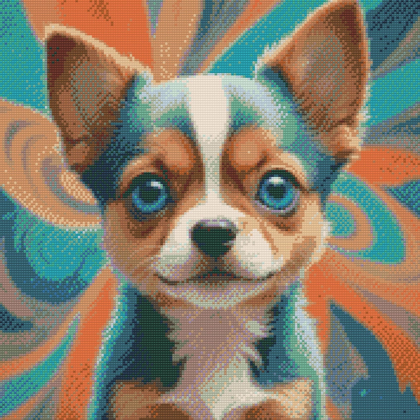 Diamond Painting - Hvalp i nuancer af turkis og orange