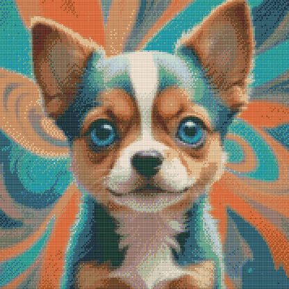 Diamond Painting - Hvalp i nuancer af turkis og orange