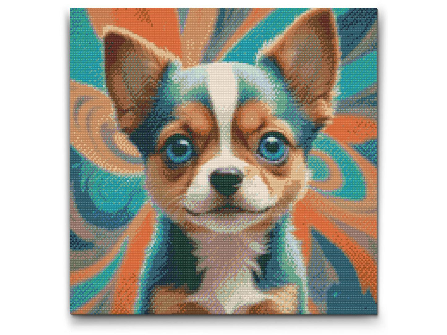 Diamond Painting - Hvalp i nuancer af turkis og orange