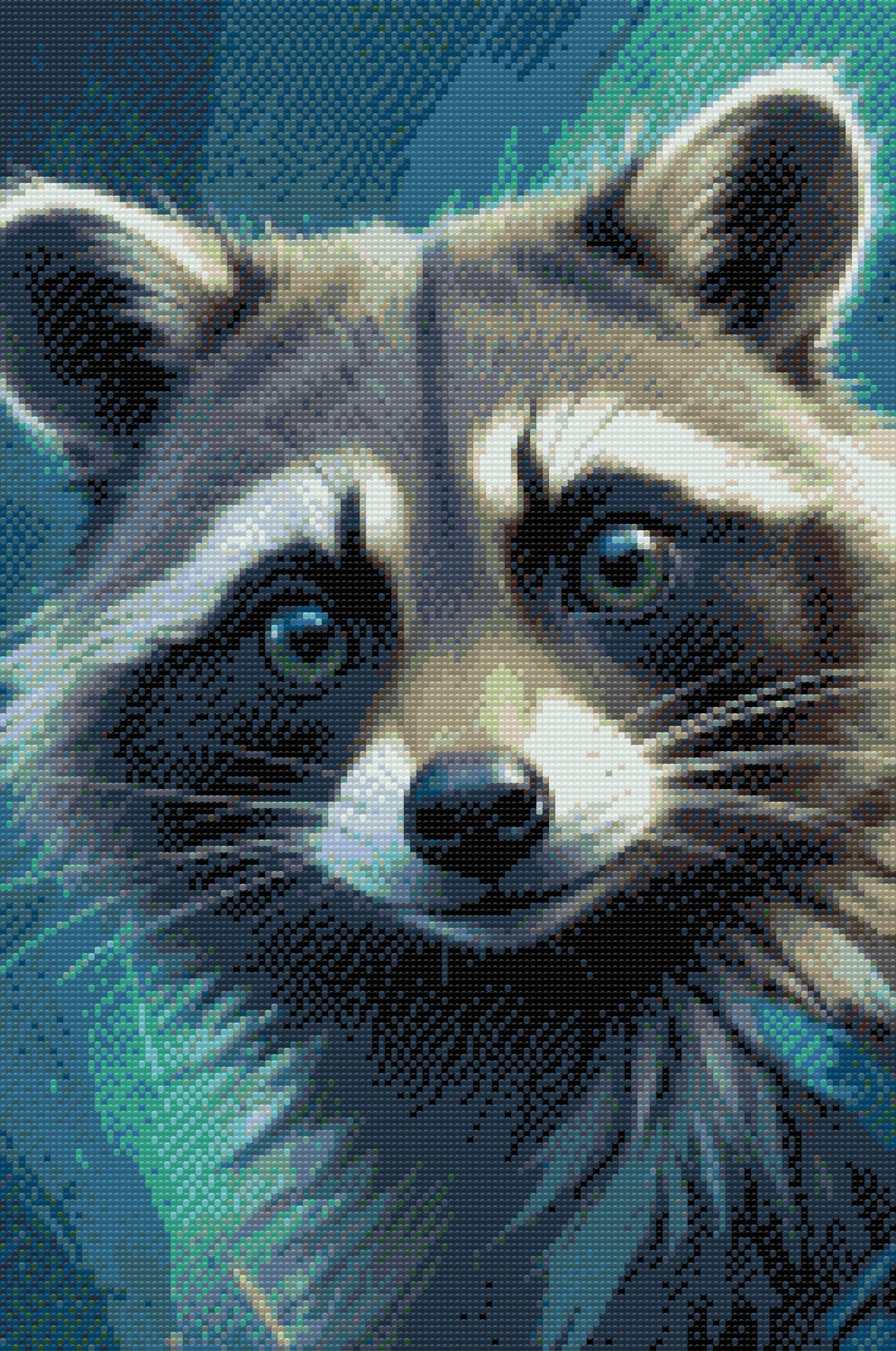 Diamond Painting - Vaskebjørn i nuancer af mørk turkis