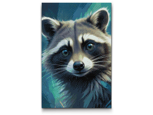 Diamond Painting - Vaskebjørn i nuancer af mørk turkis