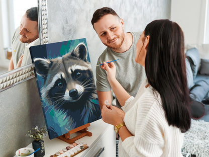 Paint by Numbers - Vaskebjørn i nuancer af mørk turkis