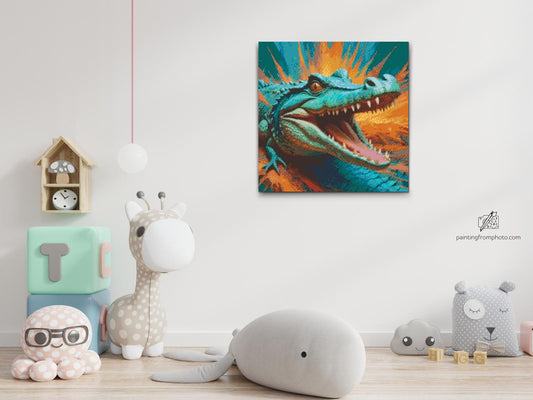 Diamond Painting - Krokodille i nuancer af turkis og orange
