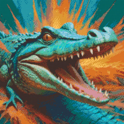 Diamond Painting - Krokodille i nuancer af turkis og orange
