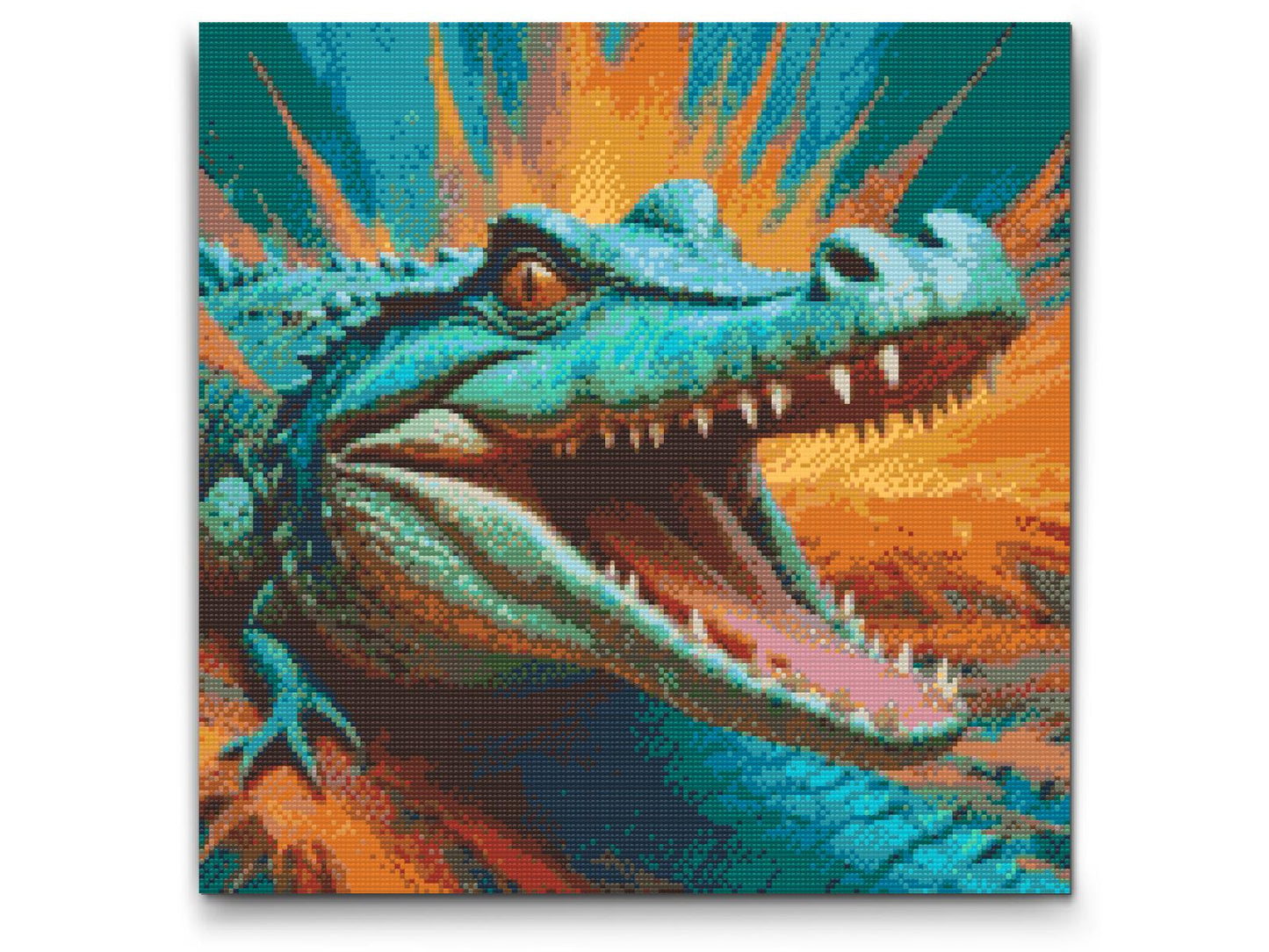Diamond Painting - Krokodille i nuancer af turkis og orange