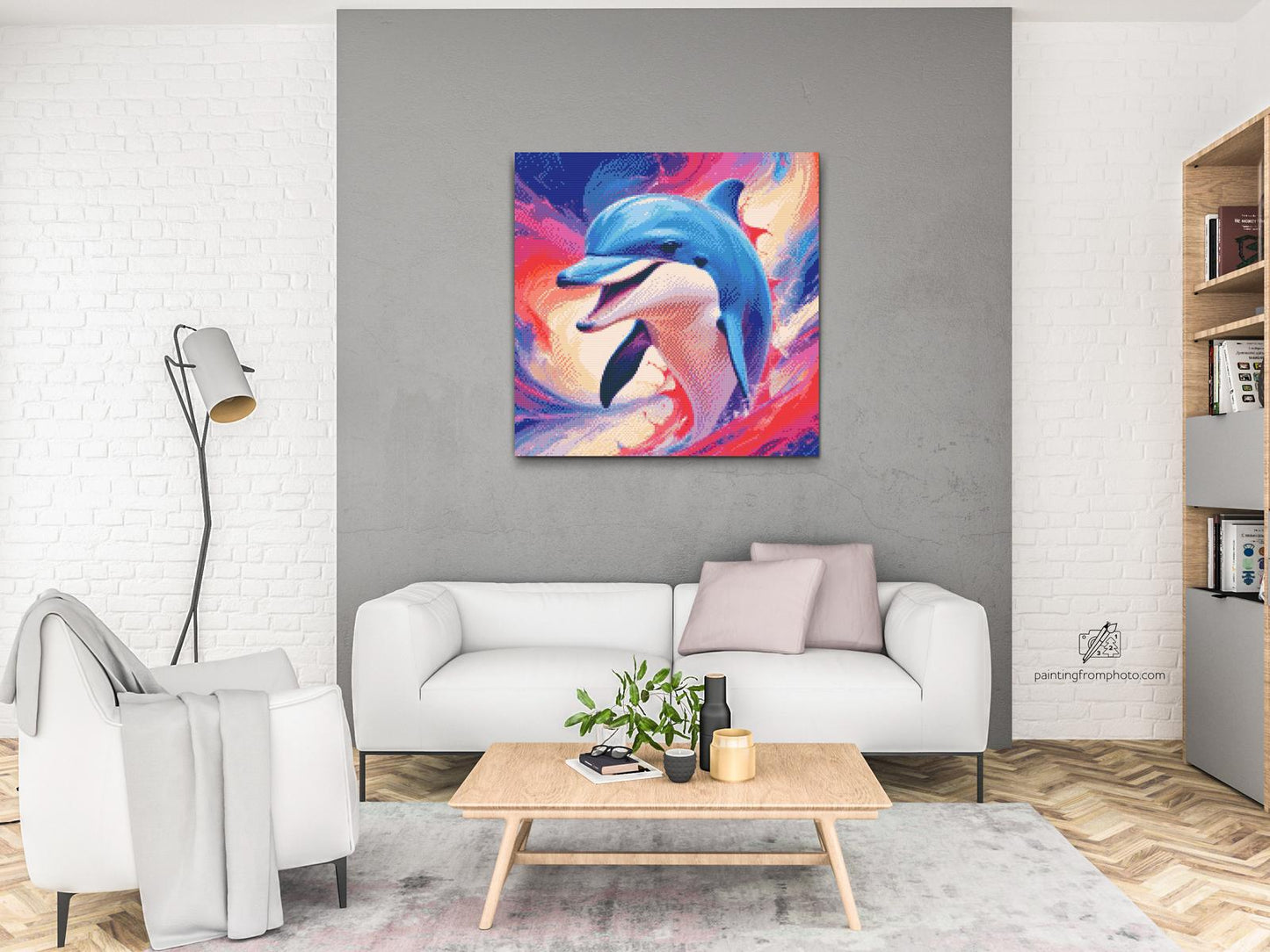 Diamond Painting - Delfin i nuancer af rød og blå