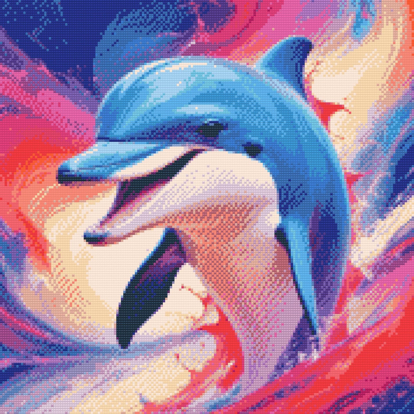 Diamond Painting - Delfin i nuancer af rød og blå