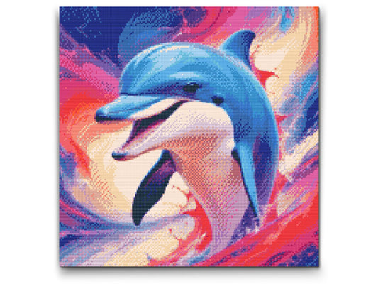 Diamond Painting - Delfin i nuancer af rød og blå