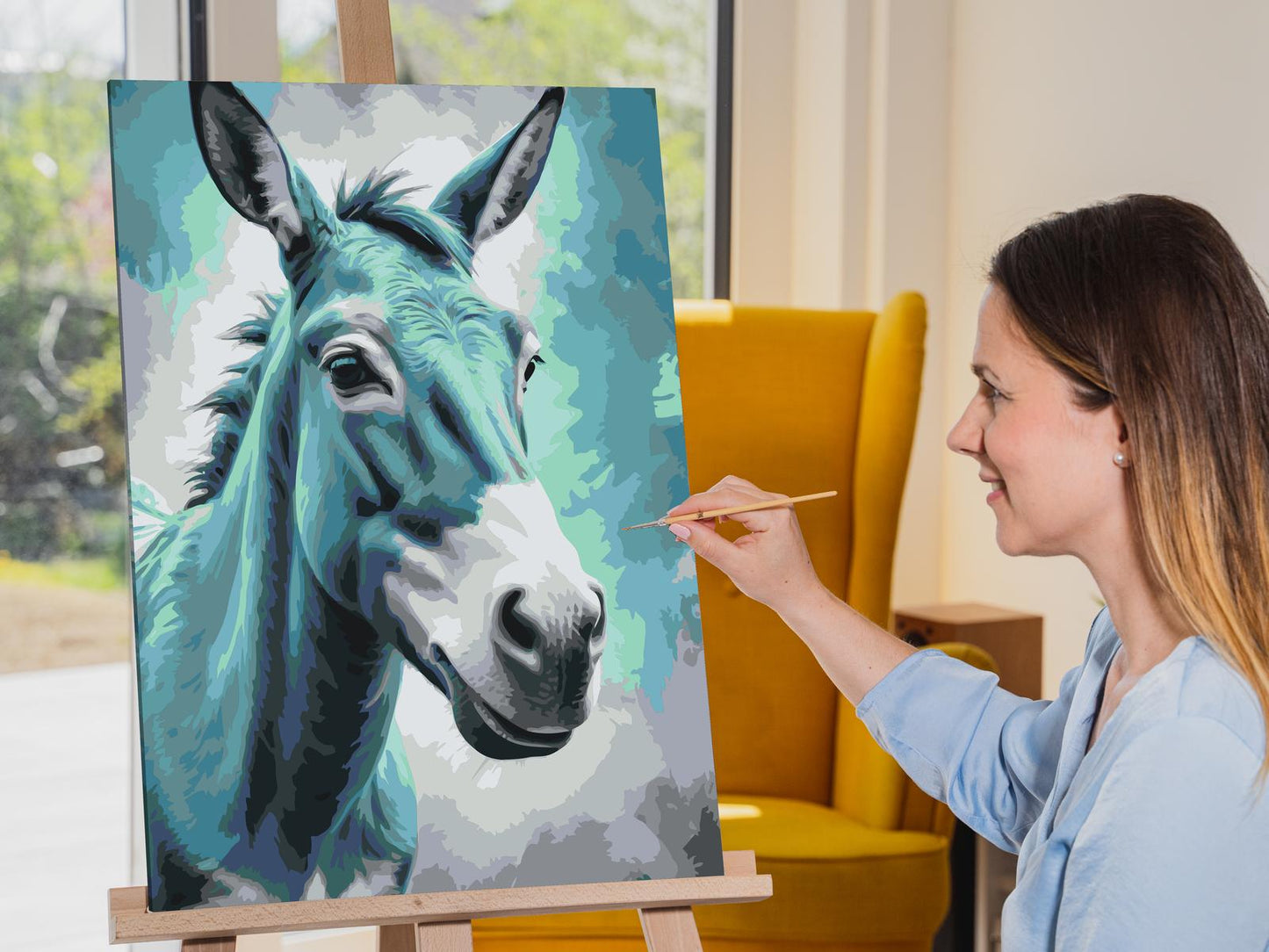 Paint by Numbers - Æsel i nuancer af mørk turkis
