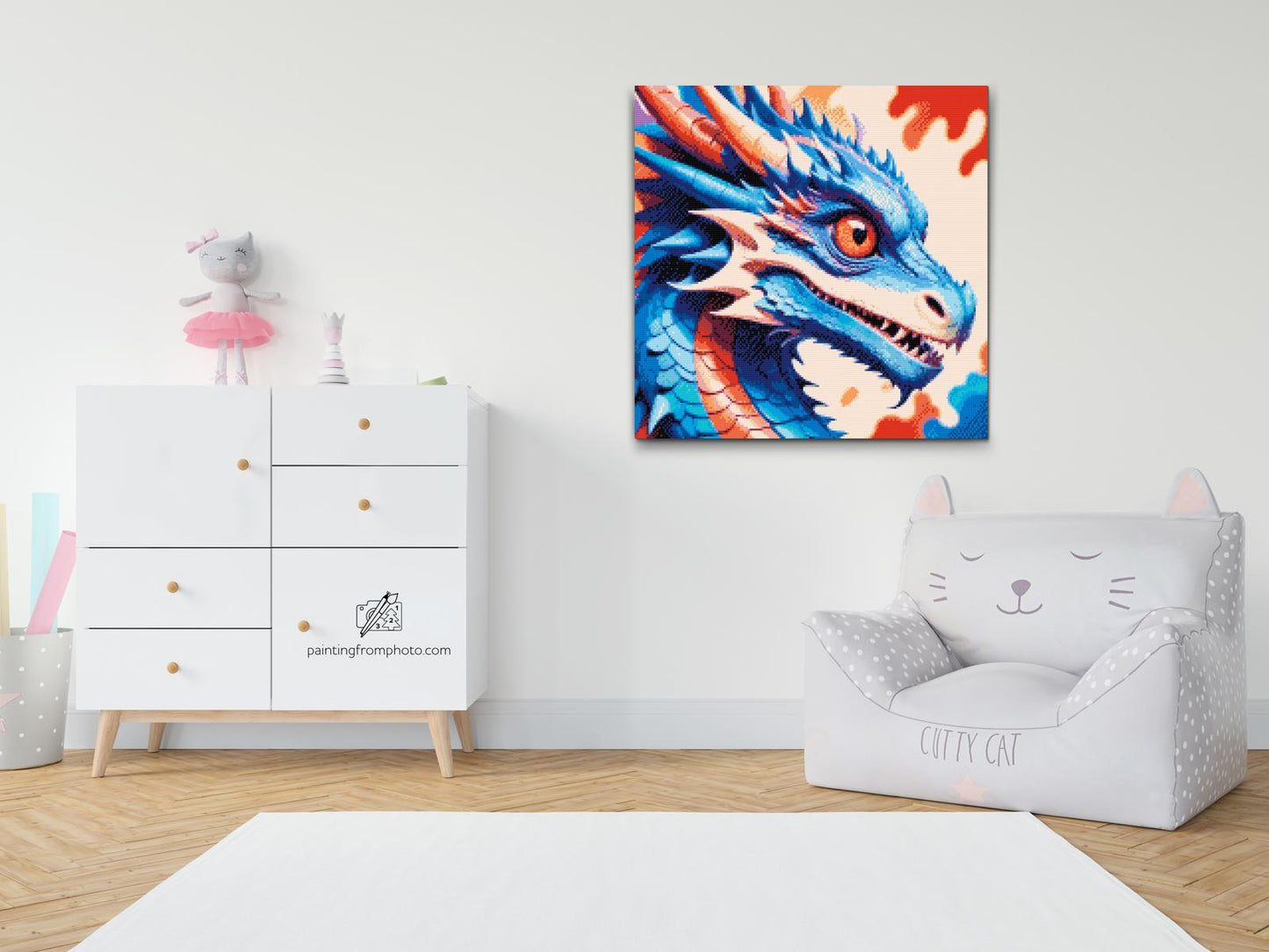 Diamond Painting - Drage i nuancer af rød og blå