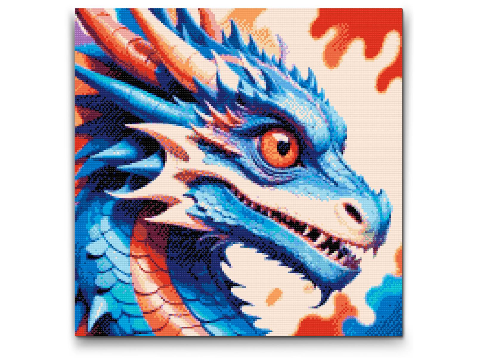 Diamond Painting - Drage i nuancer af rød og blå