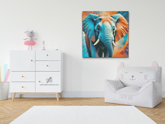 Diamond Painting - Elefant i nuancer af turkis og orange