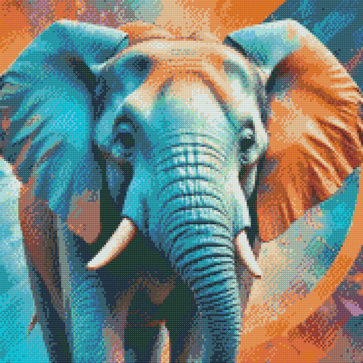 Diamond Painting - Elefant i nuancer af turkis og orange
