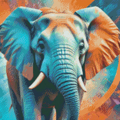 Diamond Painting - Elefant i nuancer af turkis og orange