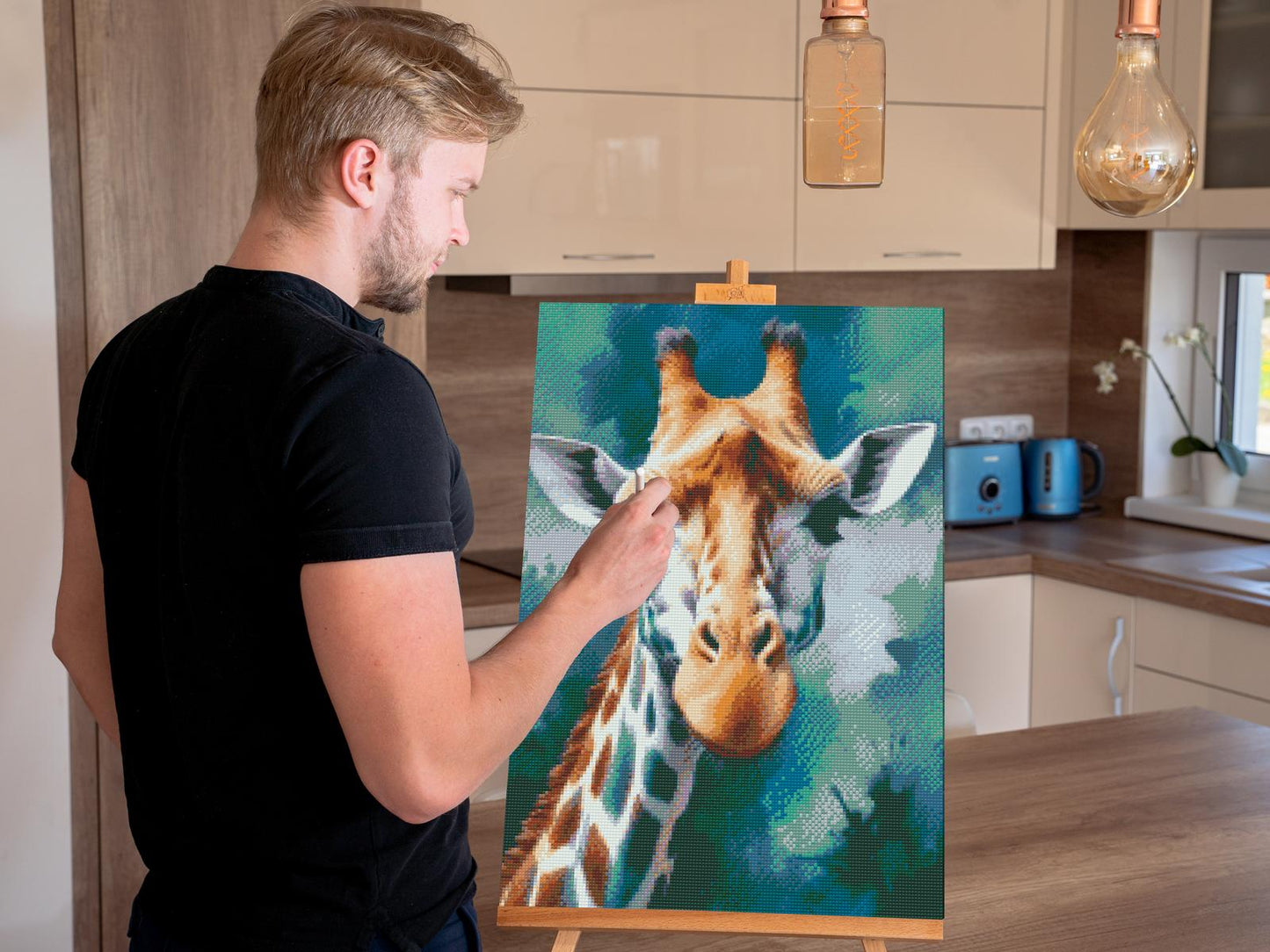 Diamond Painting - Giraf i mørk turkis nuancer