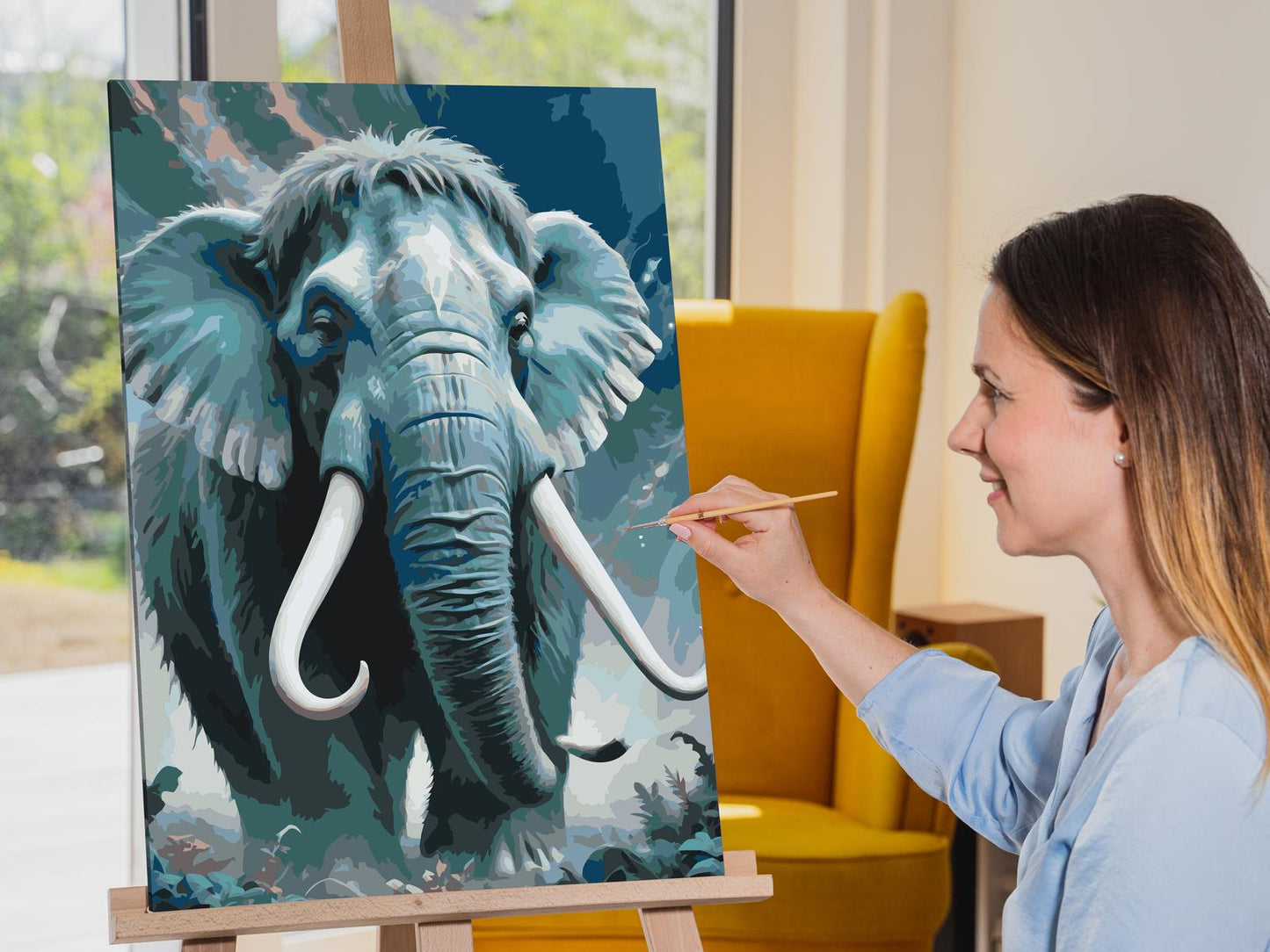 Paint by Numbers - Mammut i nuancer af mørk turkis