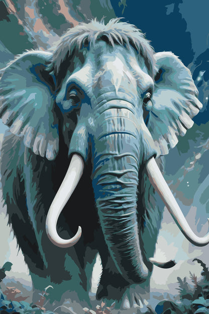 Paint by Numbers - Mammut i nuancer af mørk turkis
