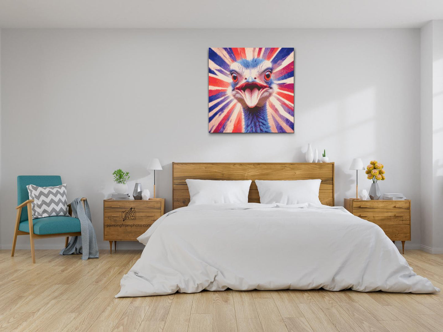 Diamond Painting - Struds i nuancer af rød og blå