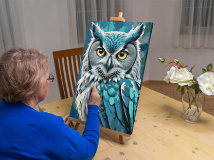 Paint by Numbers - Ugle i nuancer af mørk turkis