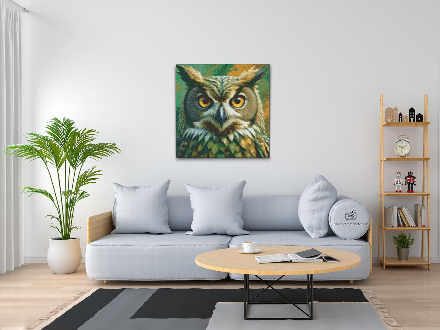 Diamond Painting - Ugle i nuancer af dæmpet grønt