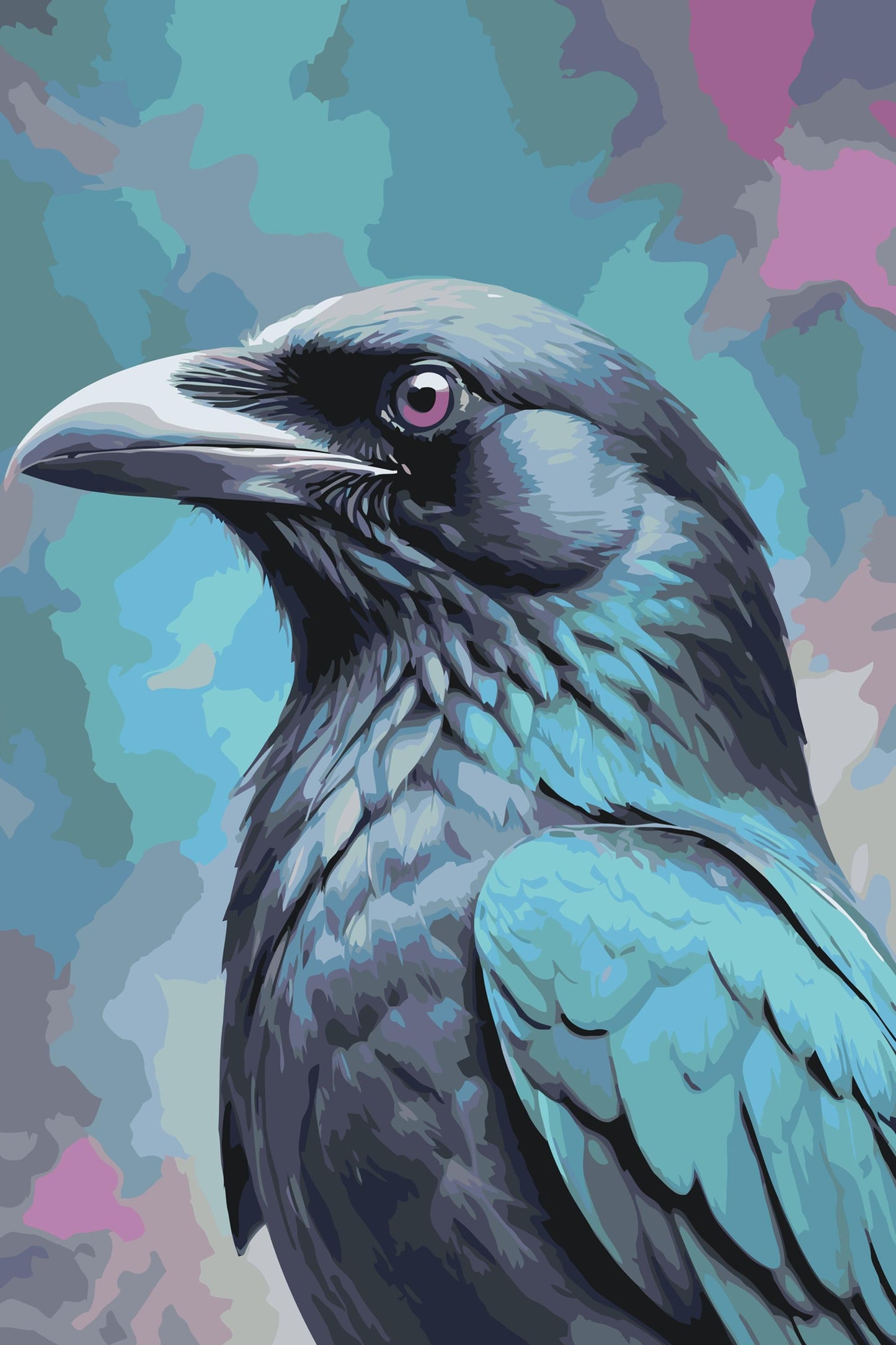 Paint by Numbers - Ravn i nuancer af mørk turkis
