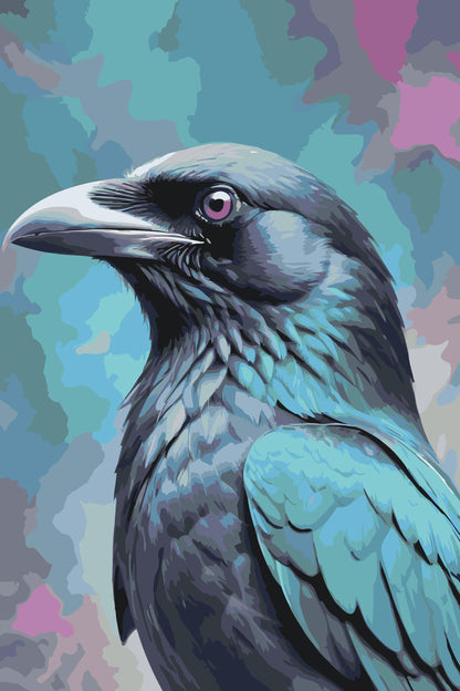 Paint by Numbers - Ravn i nuancer af mørk turkis