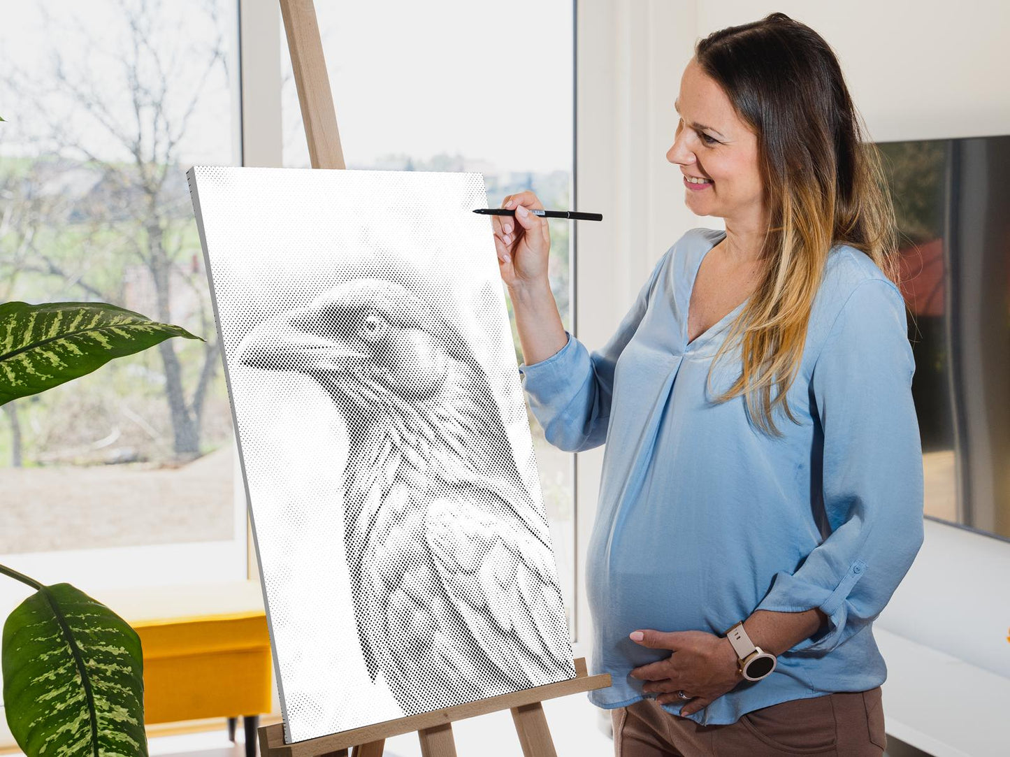 Mal-med-prikker -  Ravn i nuancer af mørk turkis